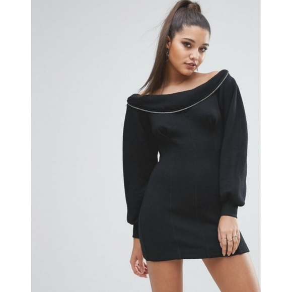 Kendall & Kylie Dresses & Skirts - Sweatshirt Dress Off Shoulder Black Small NWT